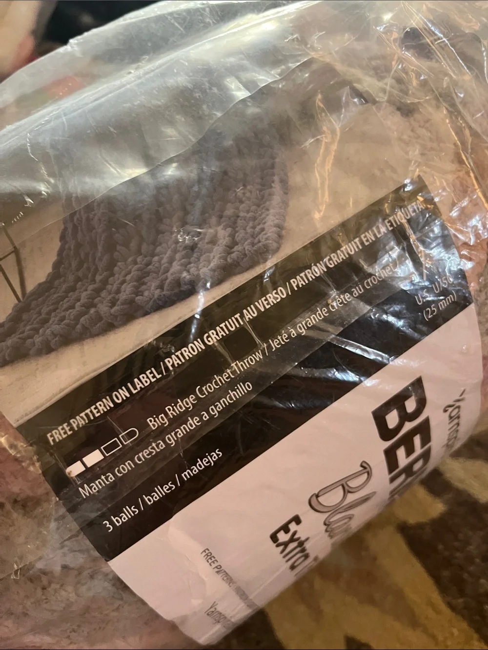 Bernat Extra Thick Plush Blanket Yarn in Taupe and Mauve